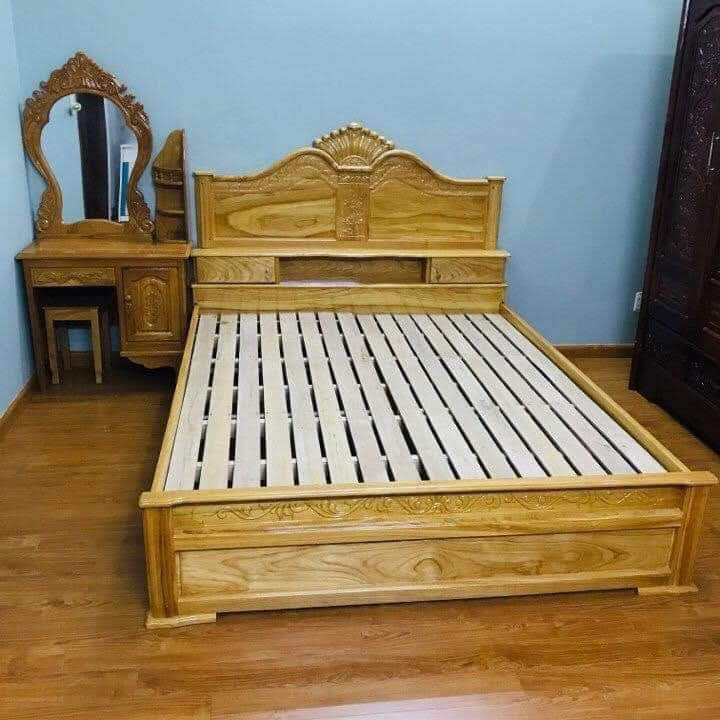 Giường gỗ gõ tự nhiên